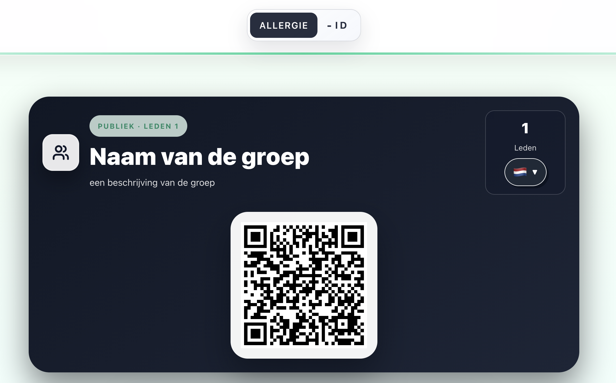 Voorbeeld van een groepsoverzicht met QR-code