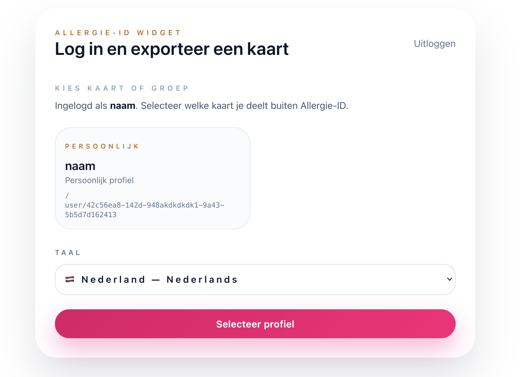 Voorbeeld van gedeelde Allergie-ID widgetgegevens