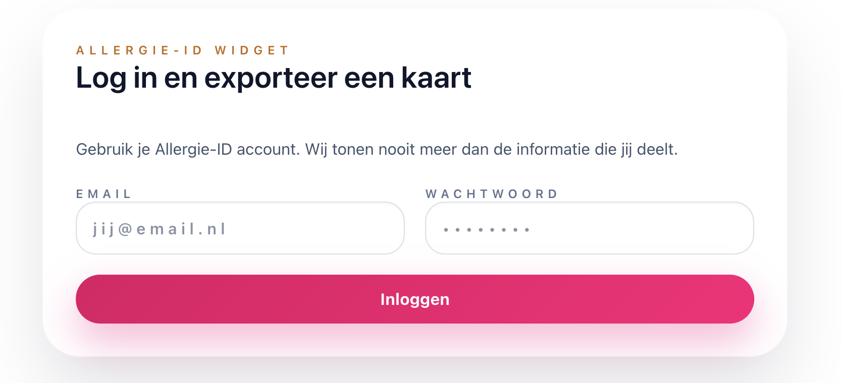 Voorbeeld van de basis styling van de Allergie-ID widget